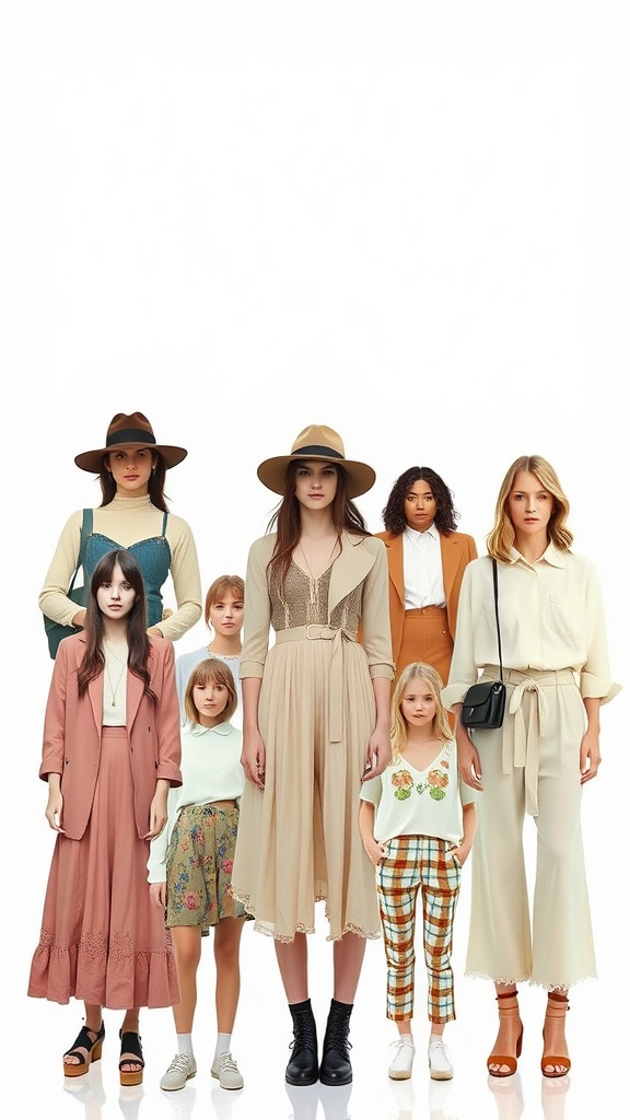 A group of diverse individuals showcasing various styles and outfits.