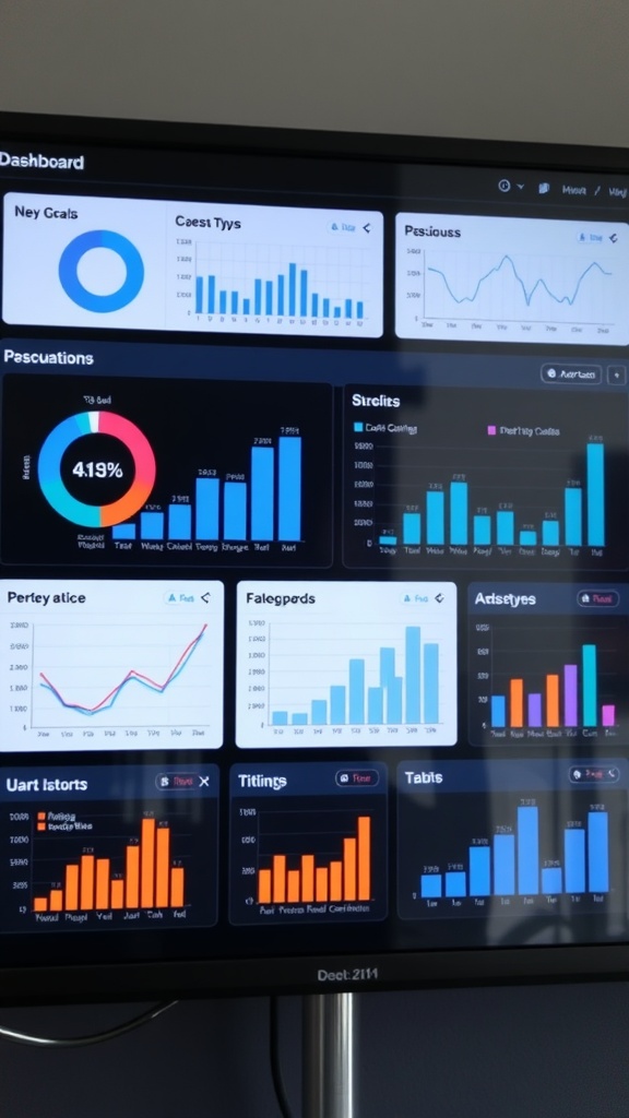 A digital dashboard showcasing various metrics and graphs to measure business performance.