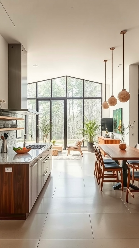 Modern open concept kitchen with large windows and natural light