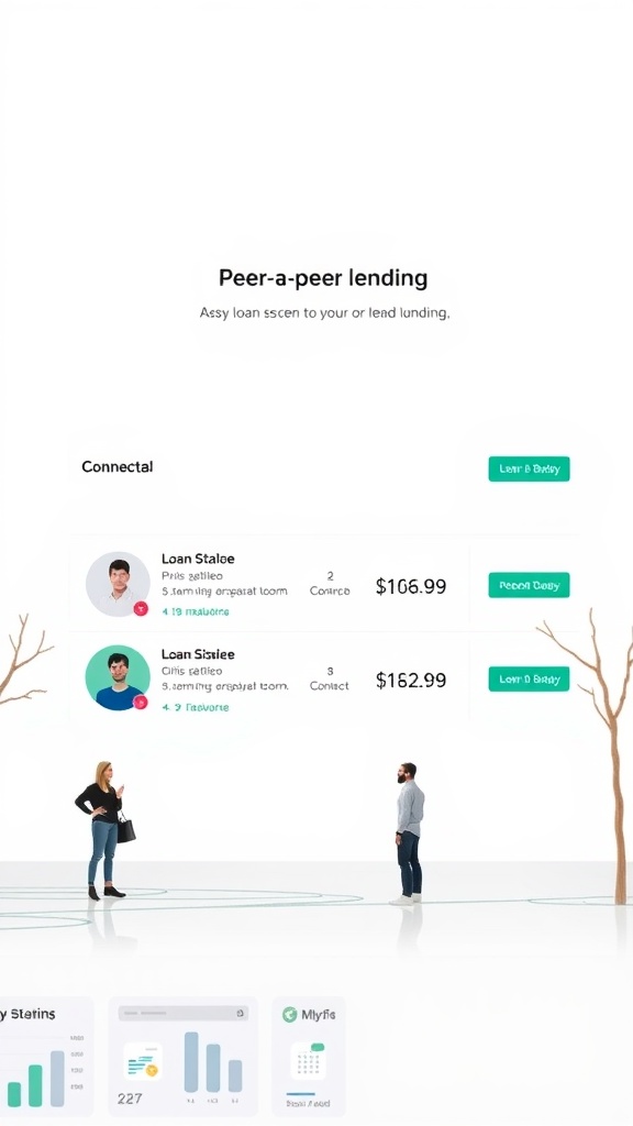 An interface showcasing peer-to-peer lending options with users and loan details.