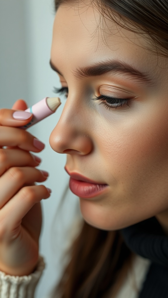 A person applying concealer under their eye.