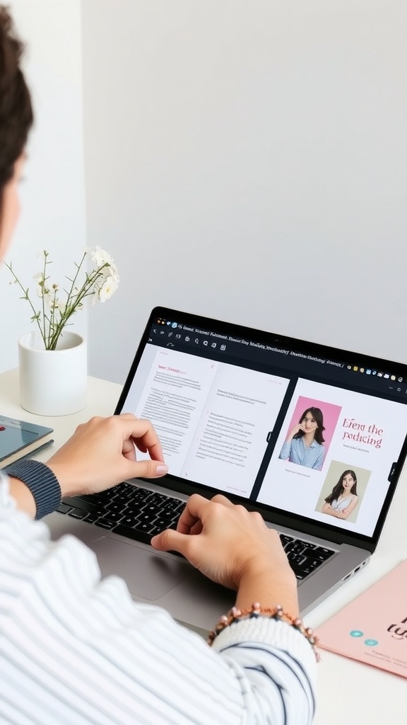 A person working on a laptop, creating digital products for passive income.