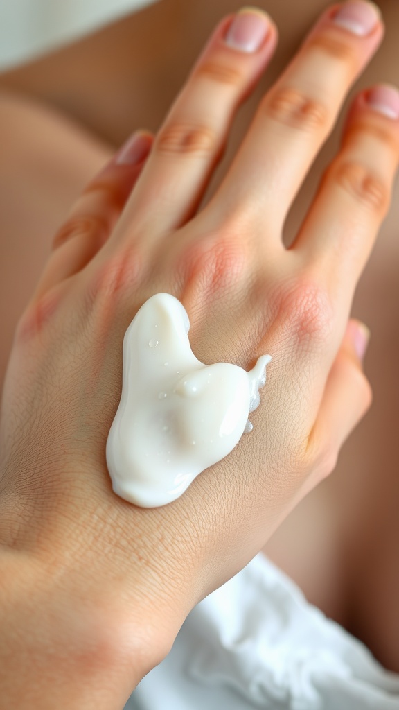 A hand with moisturizer cream on it