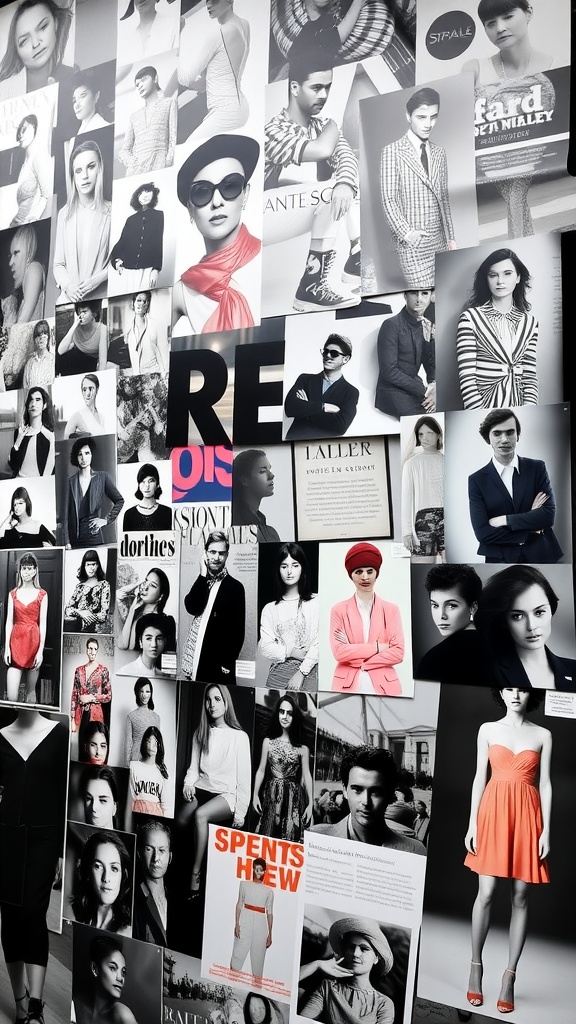 A collage of fashion photography featuring various models and styles.