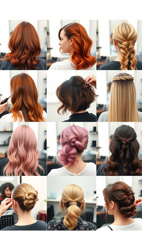 A collage of trendy hairstyles, featuring various styles and colors.