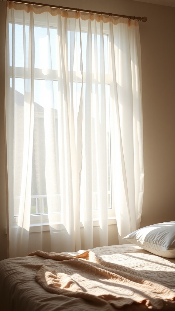 Bright room with sheer curtains allowing soft illumination.