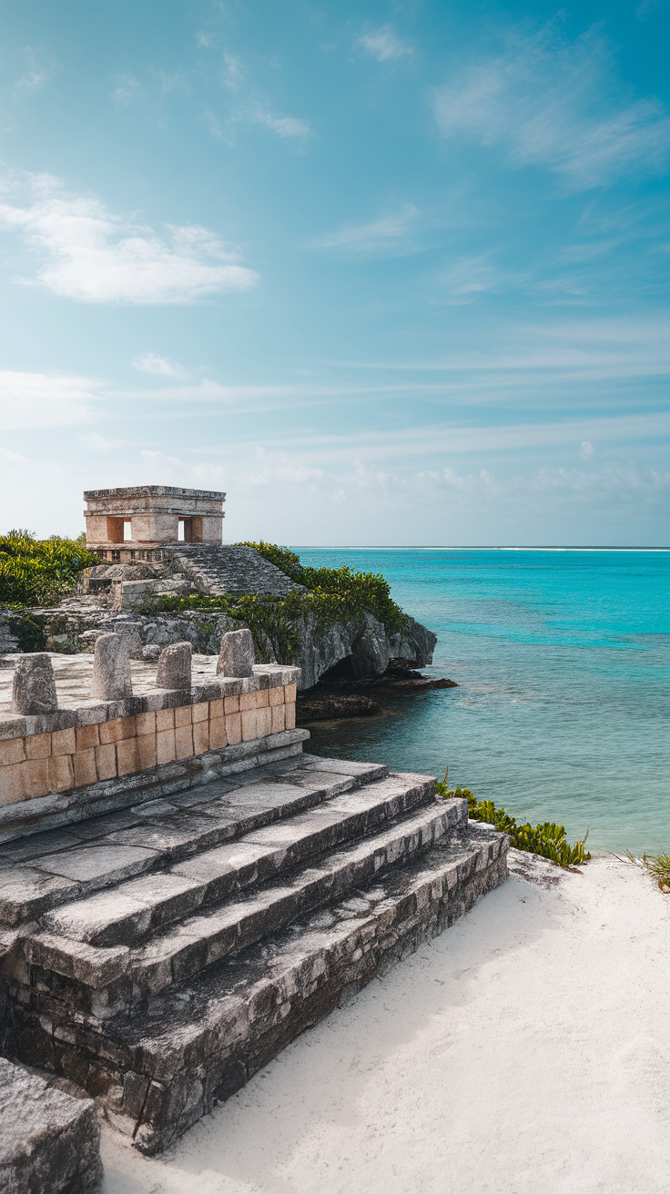 Tulum Ruins with the Caribbean Sea in the background