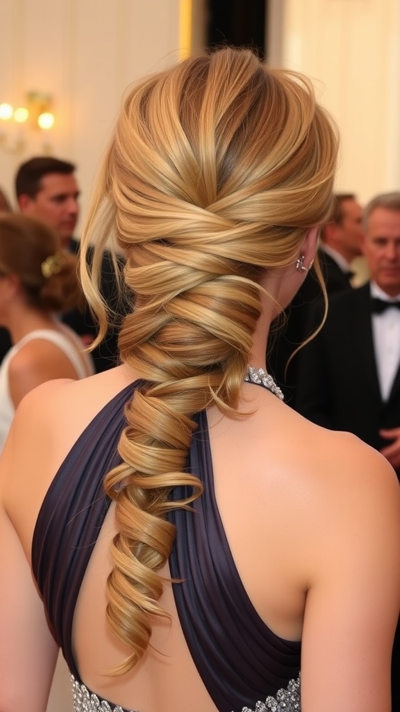 A stylish chignon hairstyle combined with loose waves, showcasing elegance.