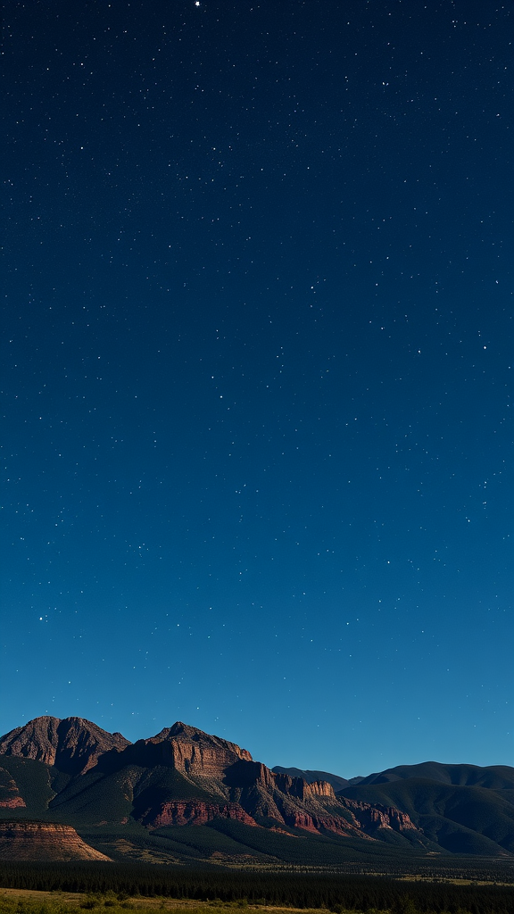 Clear night sky filled with stars over the mountains in Flagstaff, Arizona