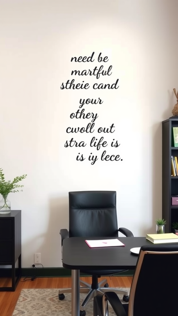 An office space with a motivational quote on the wall.