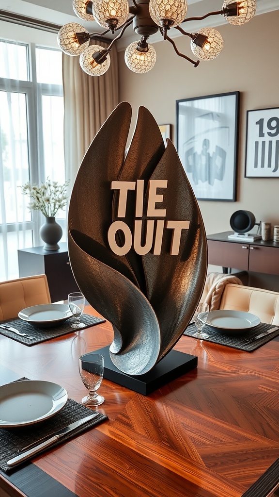 Artistic sculpture centerpiece on a dining table