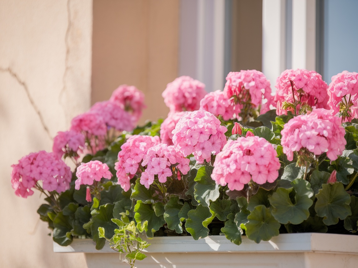 A display of vibrant pink geranium flowers in full bloom