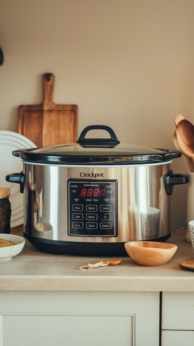 Crockpot on a kitchen counter, ready for use