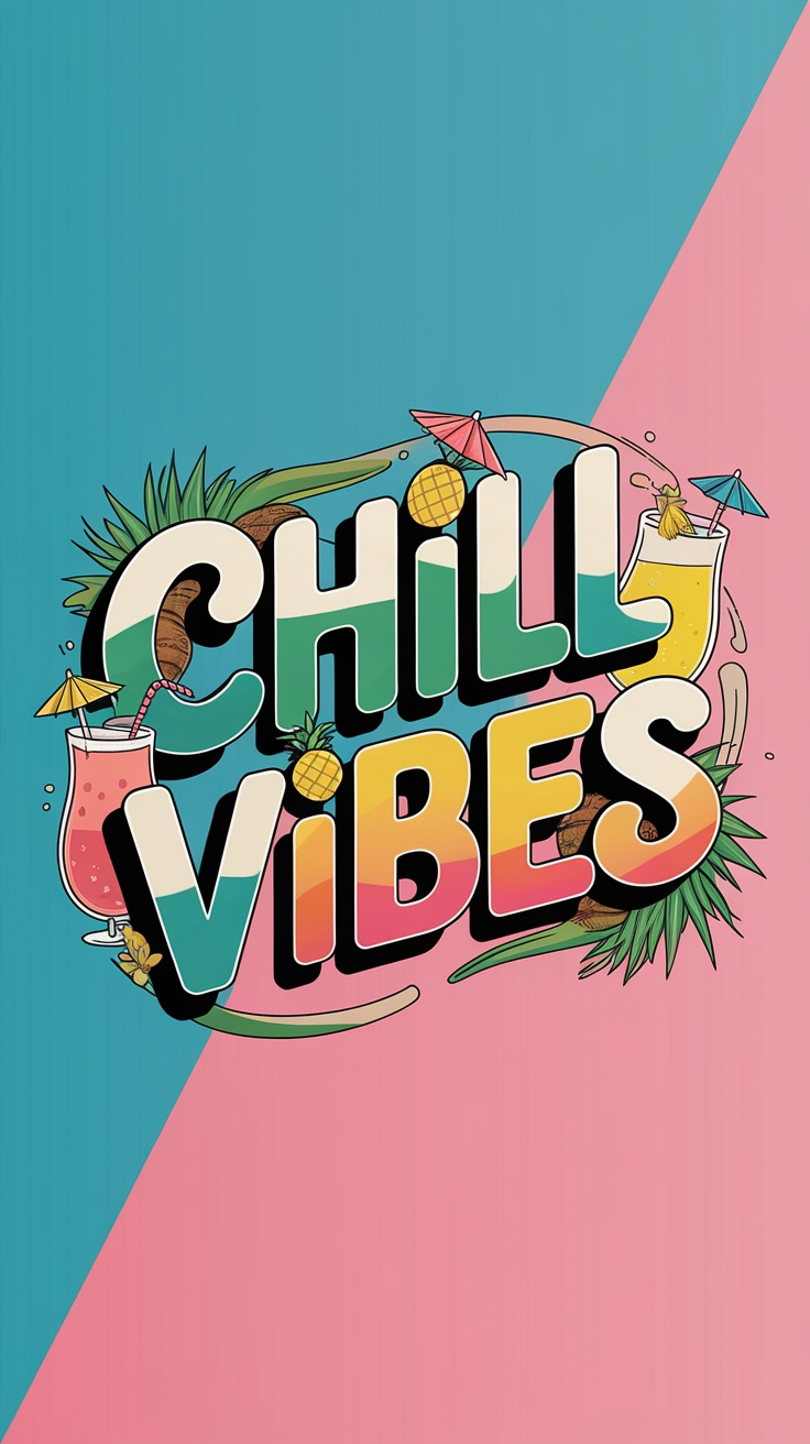 Chill Vibes graphic design with tropical elements