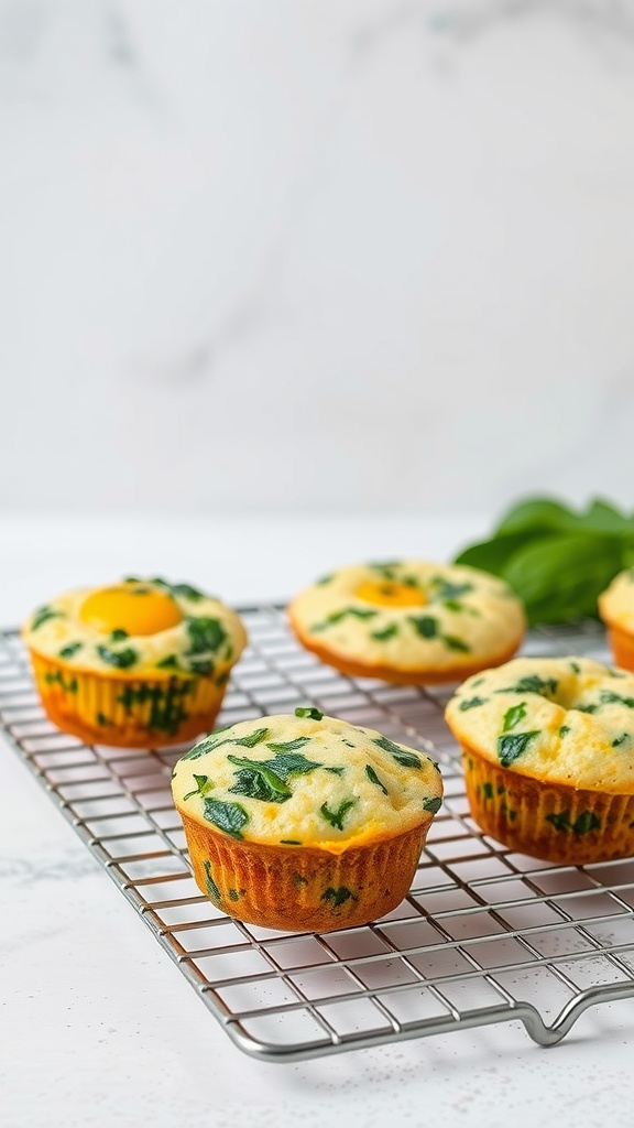Savory Egg and Spinach Breakfast Muffins cooling on a wire rack.