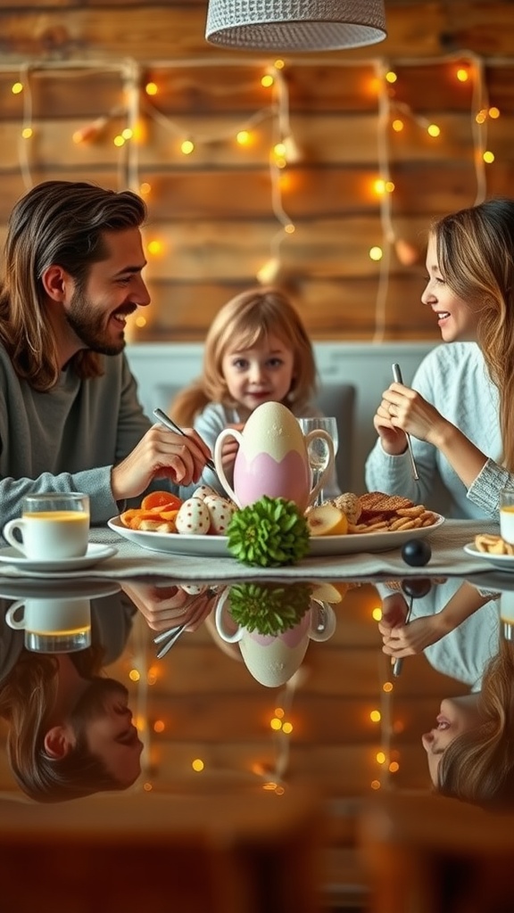 En familie nyter lavkarbo påskefrokost sammen