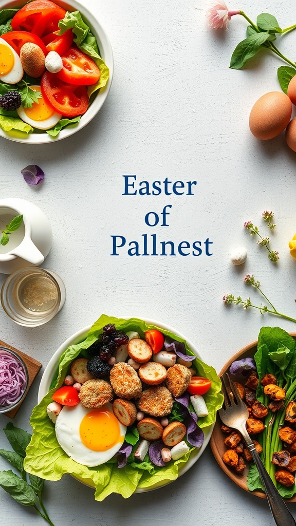 Kreativ påskefrokostsalat med grønnsaker, egg og poteter