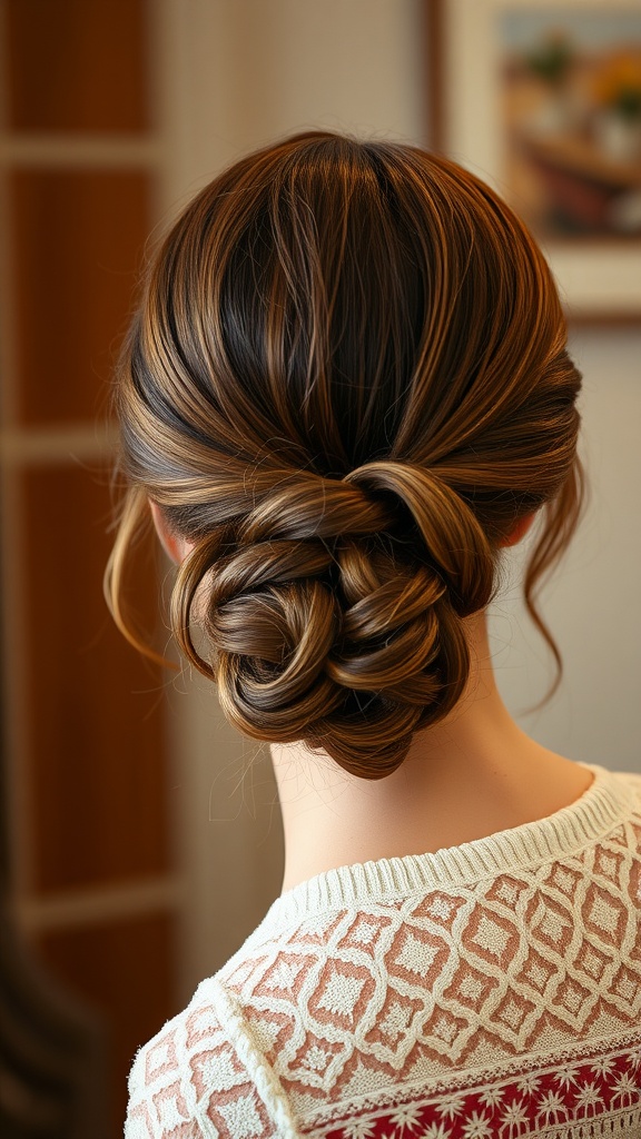 A stylish low chignon ponytail hairstyle from the back