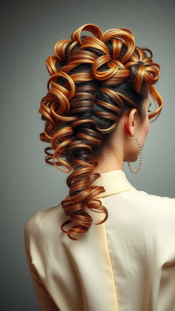 Stylish curly ponytail hairstyle with vibrant orange highlights