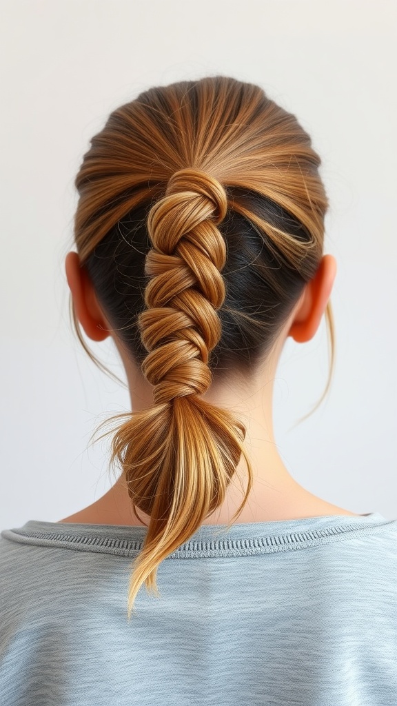 A stylish knotty ponytail hairstyle with a twisted knot at the base.