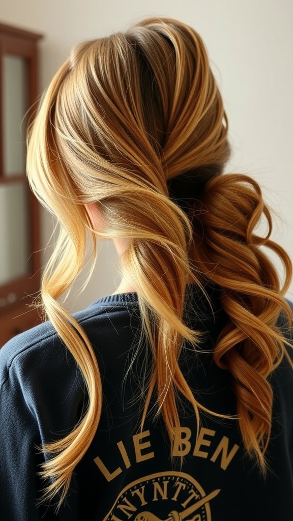 A stylish side-swept ponytail with volume, showcasing soft waves.