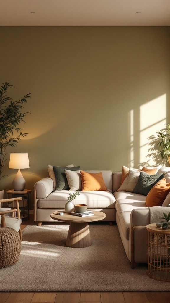 Cozy living room with earthy colors and natural decor