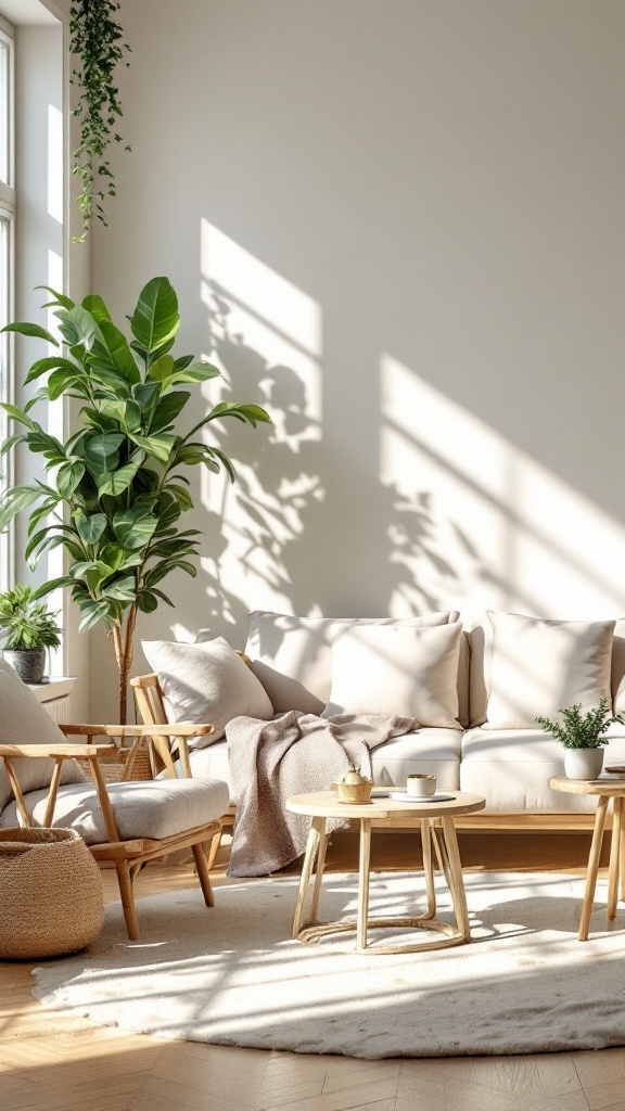 Cozy living room with plants and natural light