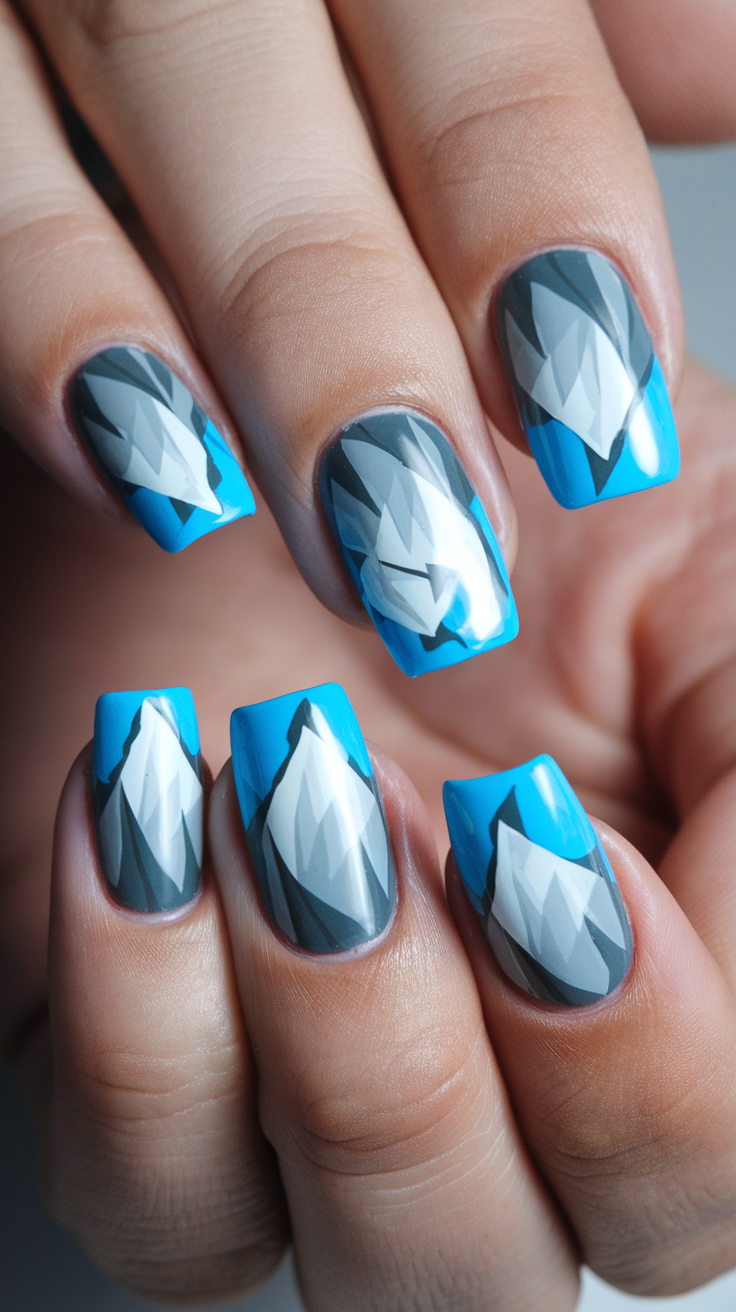 Geometric patterns inspired by icebergs in cool colors