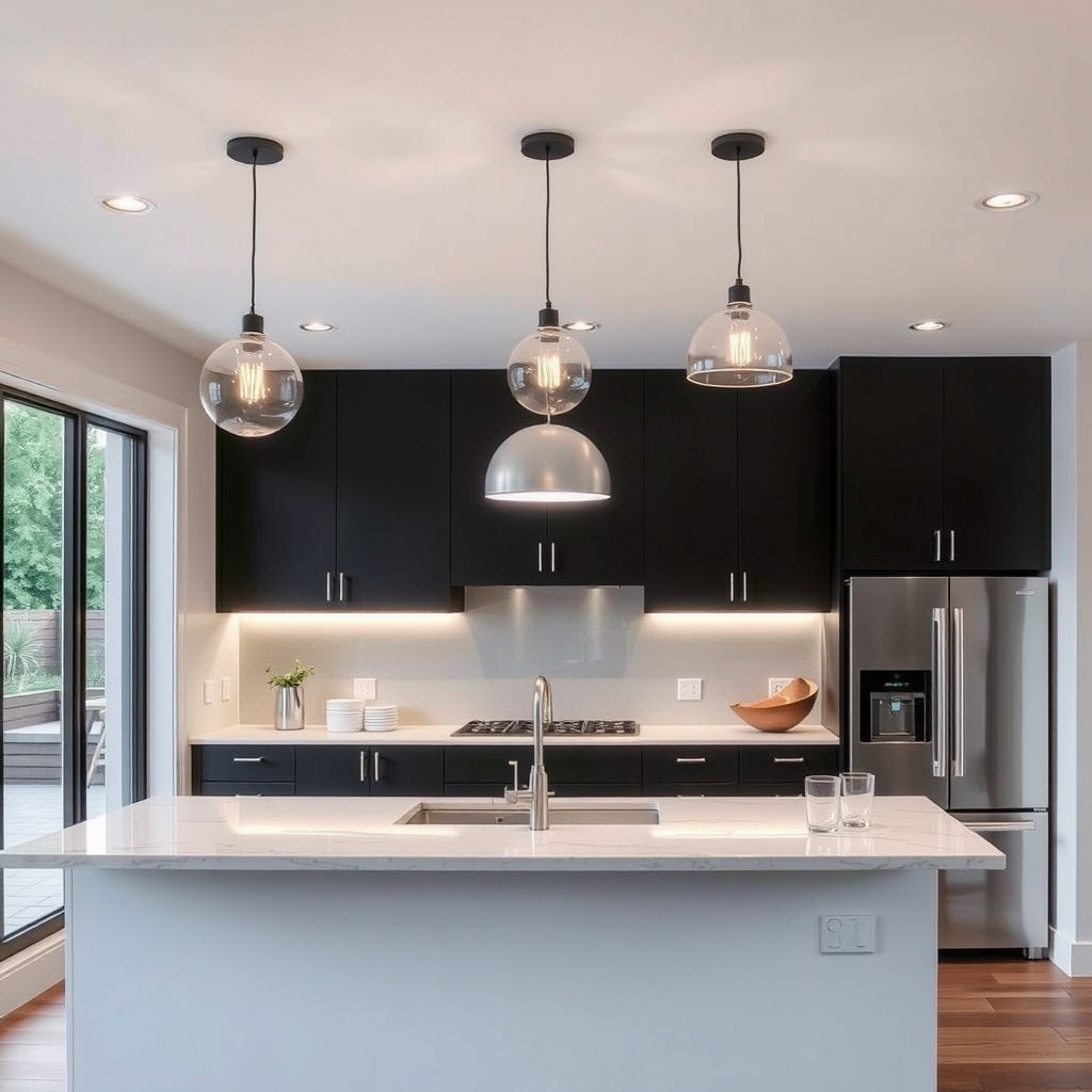 Comparison of good lighting versus inadequate lighting in a kitchen renovation.