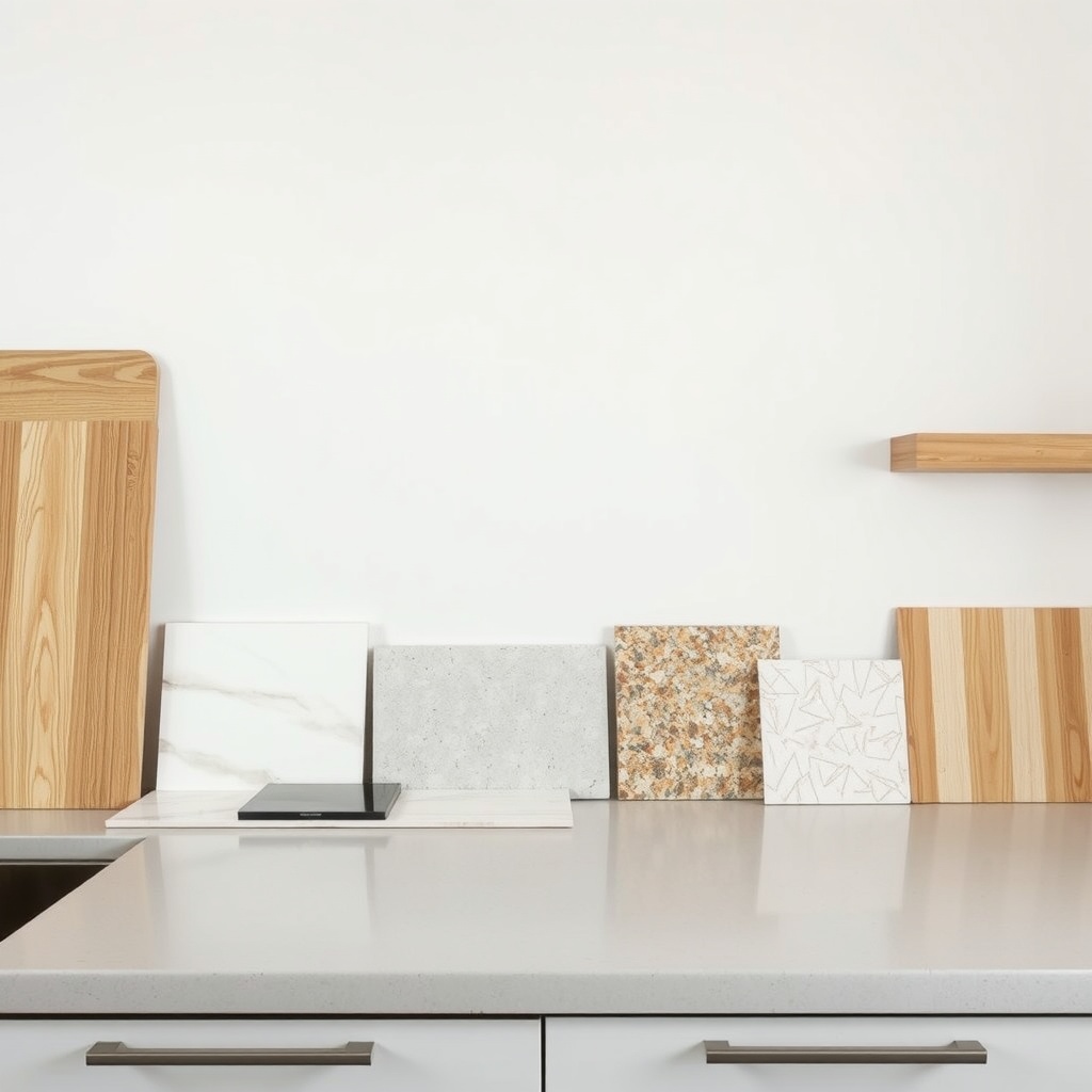 Countertop and material samples on a kitchen counter