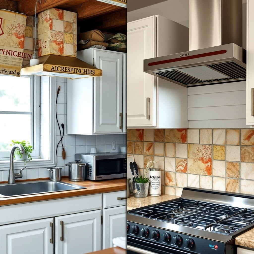 Two kitchen designs showing different layouts and styles
