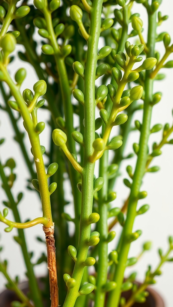 Close-up of healthy jade plant stems ready for propagation