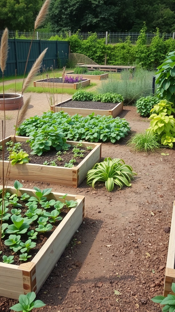 Raised bed garden with clear pathways for easy access