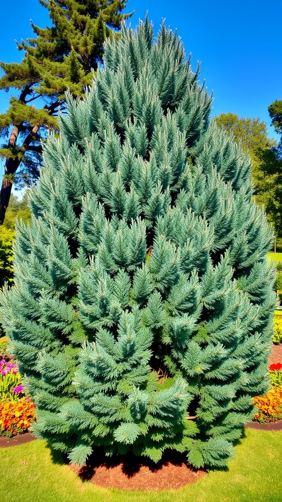 Eastern Red Cedar tree with vibrant green foliage in a garden setting.