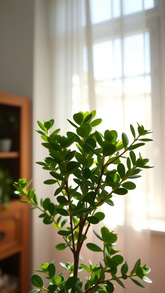 A jade plant with lush green leaves under bright sunlight, symbolizing healthy growth