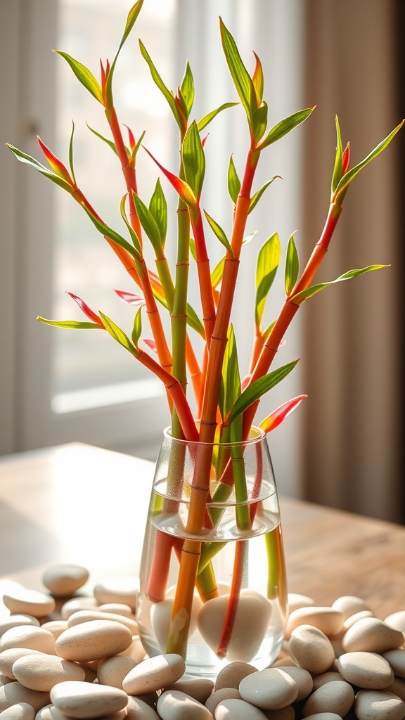 Lucky Bamboo in a glass vase with pebbles