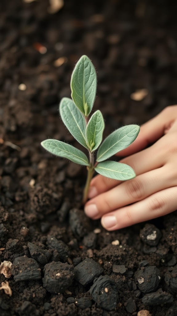 A pair of scissors cutting a sage stem just below a leaf node.