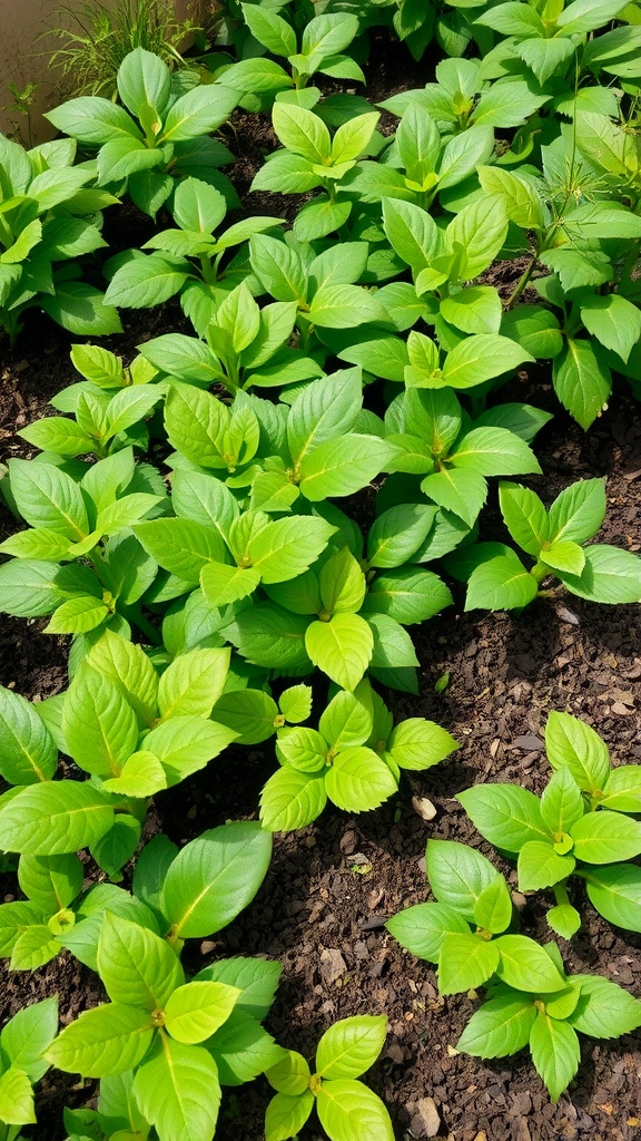 Healthy green plants growing in a garden bed, indicating good soil preparation.