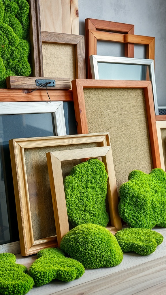 Various frames and surfaces suitable for DIY moss wall art