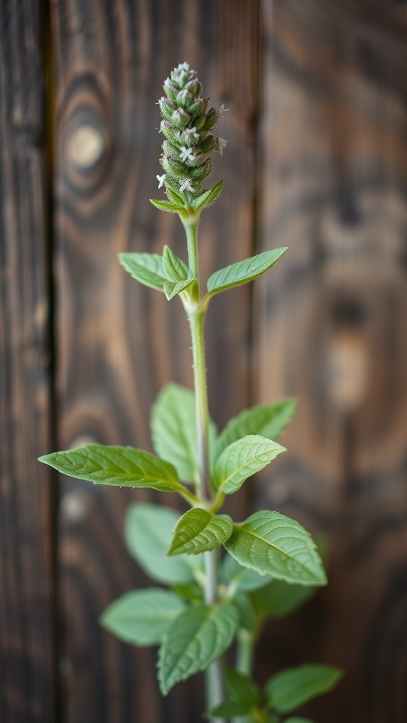 A healthy sage stem with lush green leaves, ideal for propagation.