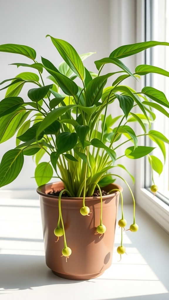 A vibrant Spider Plant in a pot, showcasing green leaves and offshoots