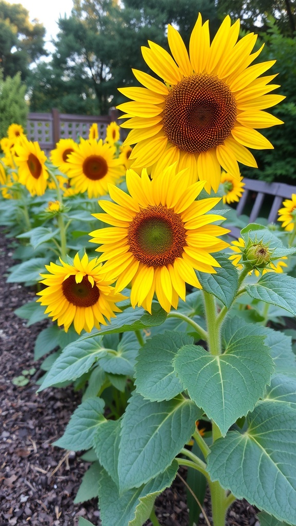 A vibrant display of sunflowers with a packet of sunflower seeds next to them.