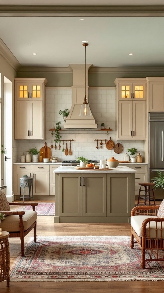 Cozy beige kitchen with an interactive island and gathering space