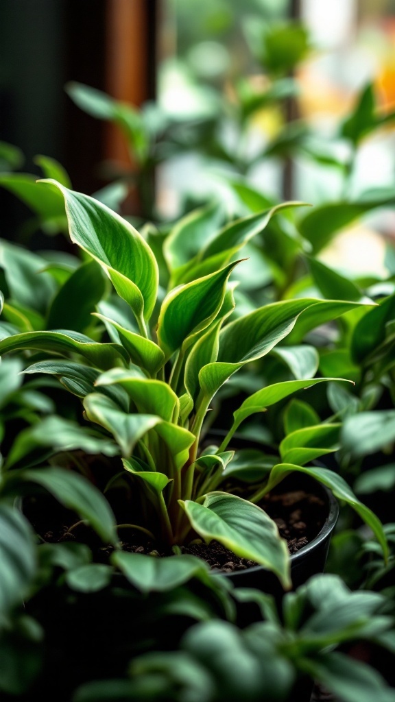 A close-up view of an Ant Plant with vibrant green leaves.