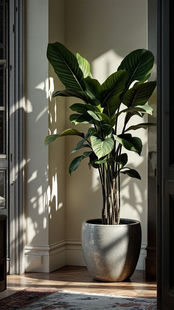 A Cast Iron Plant in a stylish pot, positioned in a well-lit corner with soft shadows.