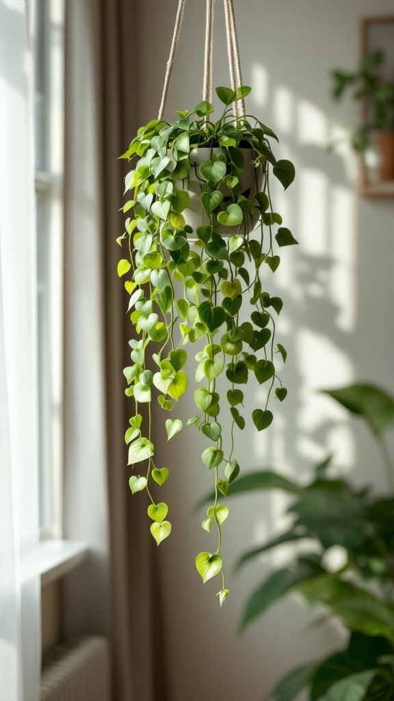 Hanging String of Hearts plant with heart-shaped leaves