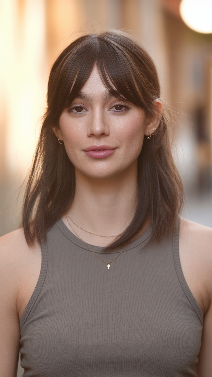 Woman with middle parting and front bangs