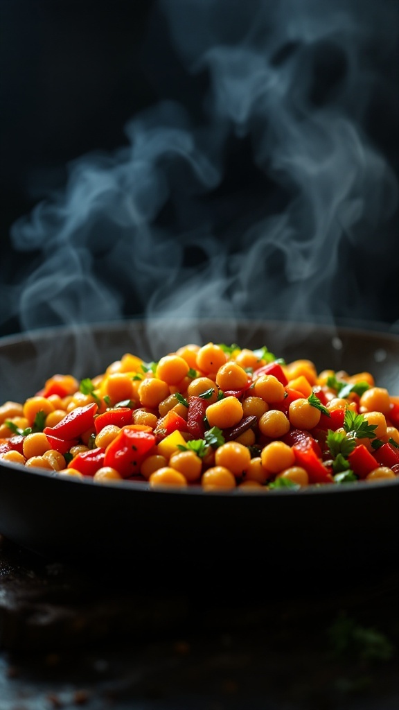 Chickpea stir-fry with colorful vegetables