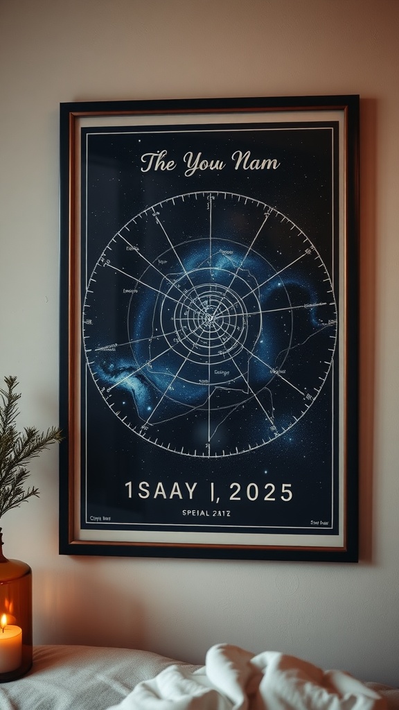 Customized star map showing the night sky on a specific date