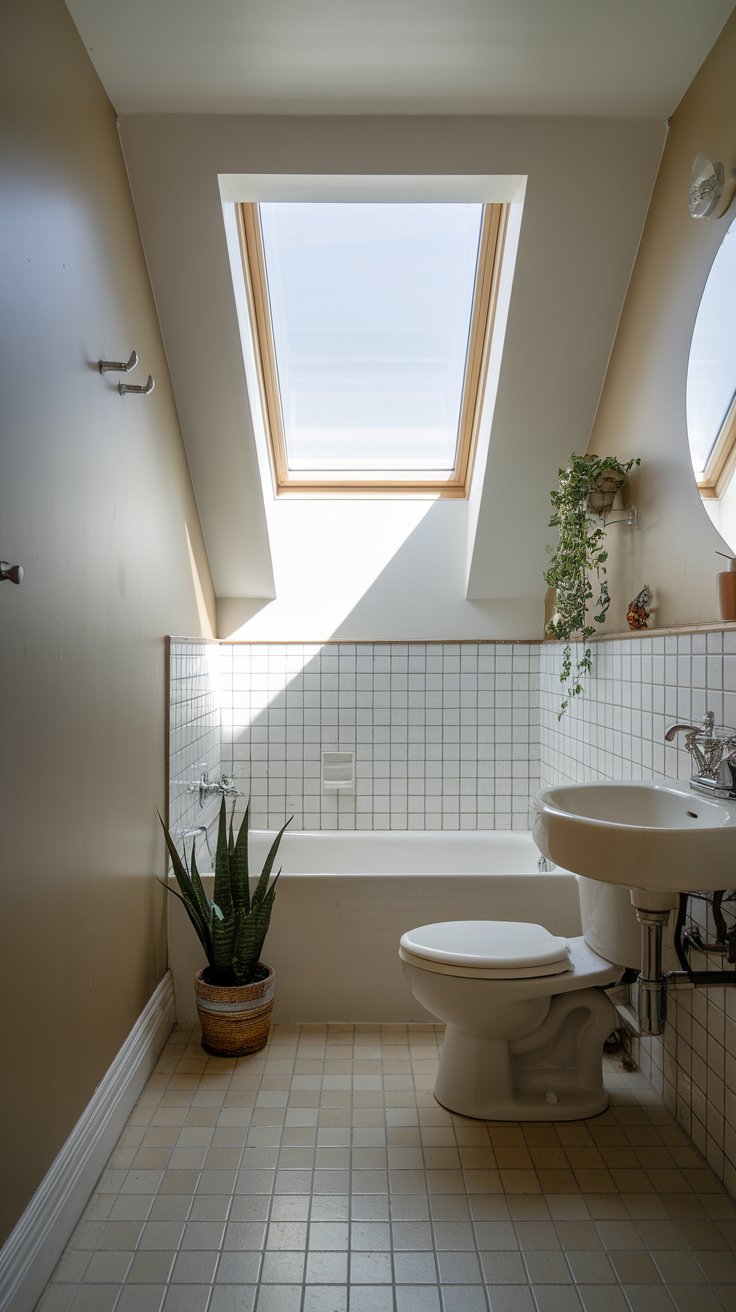 A bathroom featuring skylights that allow natural light to flood the space.